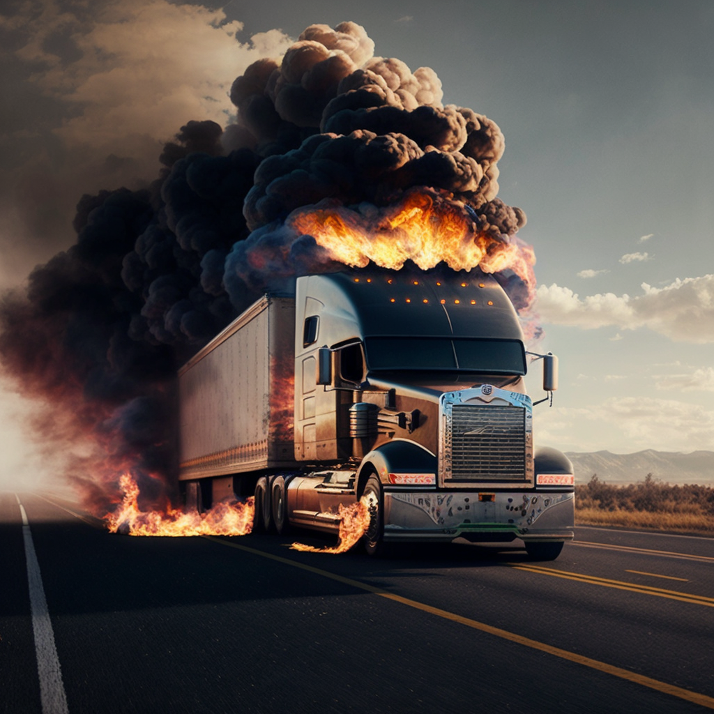18 Wheeler On Fire On Highway |