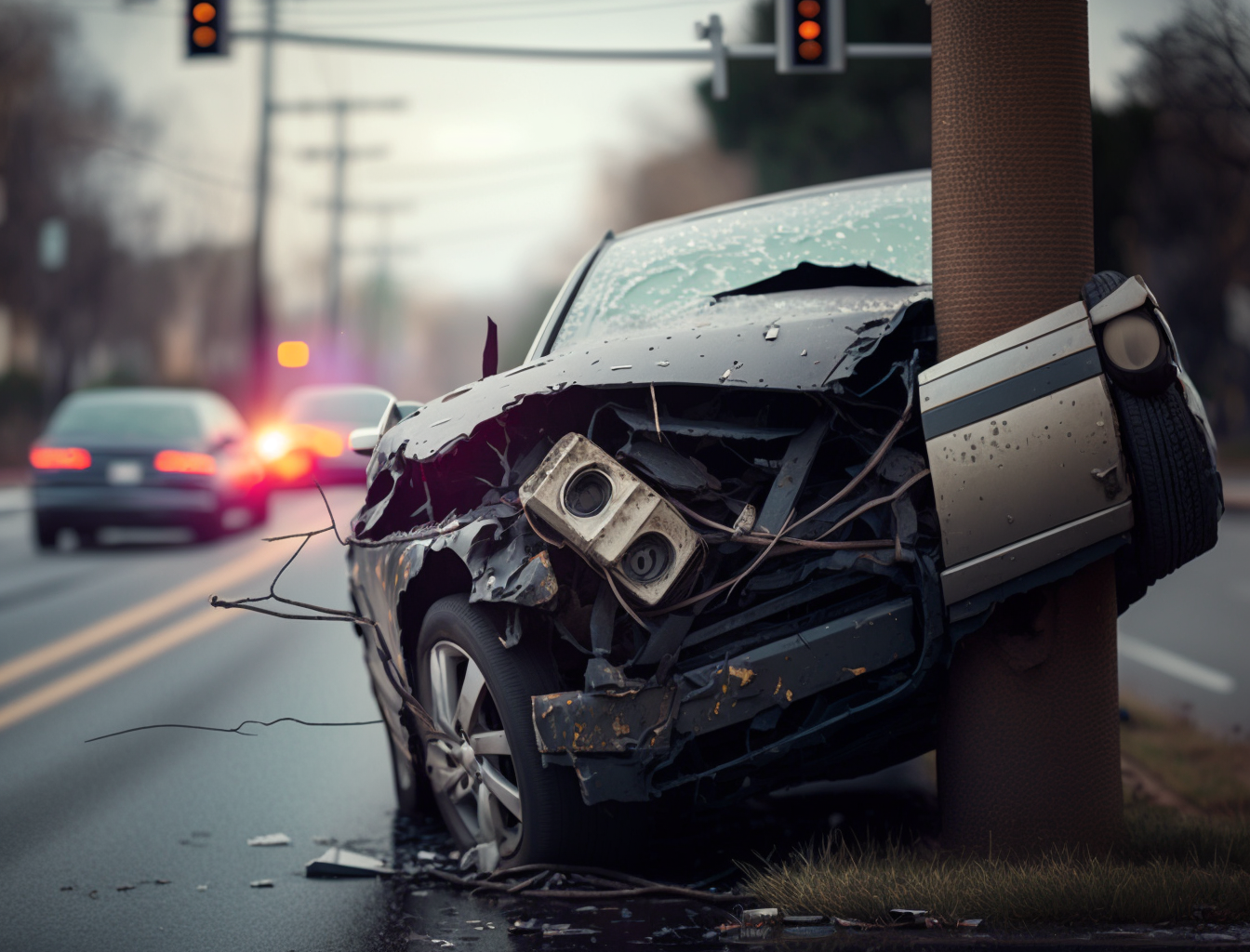 Car Crashed Into Light Pole |